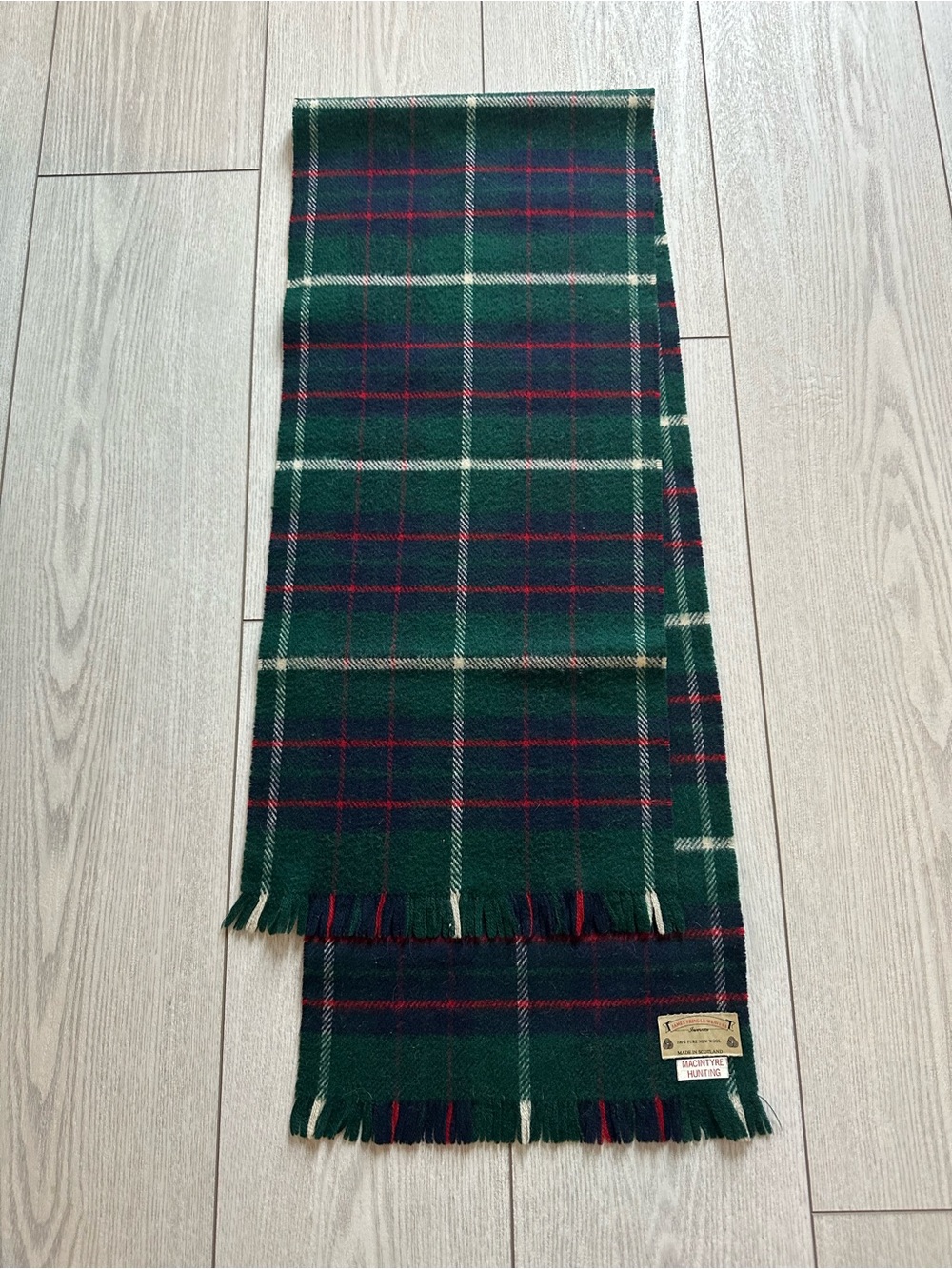Green Tartan Plaid Scarf with Fringe